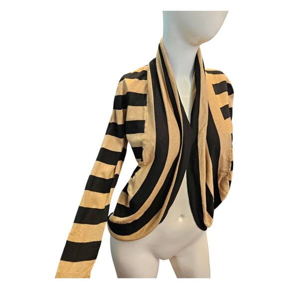 INC Tan Black Striped Cardigan Sweater Size Small - Picture 3 of 7